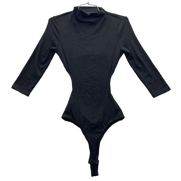 ASTR THE LABEL Black Ribbed Knit Somerset Mock Neck Cutout Bodysuit Small - 0016 - Picture 2 of 10